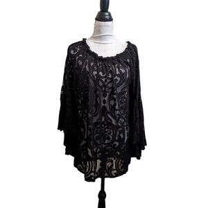 Lacy Black Sheer Flare Sleeve Whimsigoth Top Blouse Morticia Addams XL